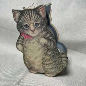 Vintage 80s Kitty Cucumber Soap Box Tabby Cat Shaped Hanging 6 Inches Display